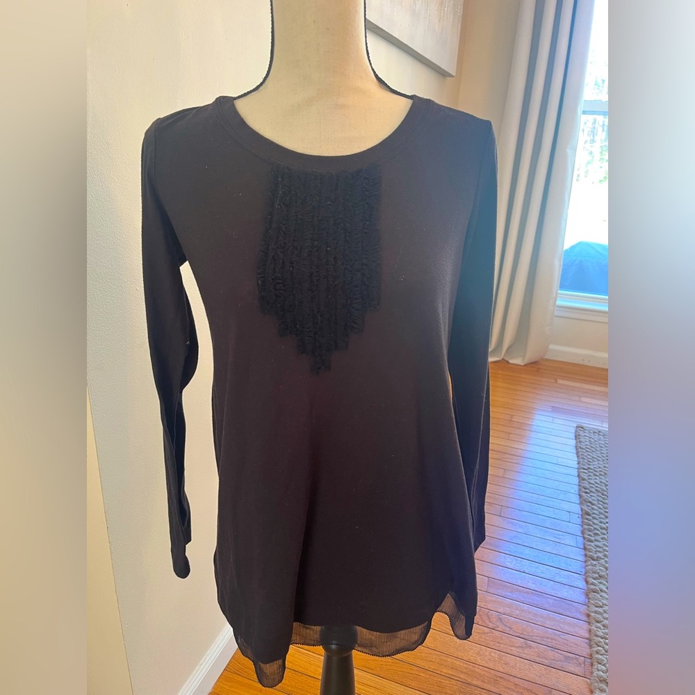 Simply Vera by Vera Wang Elegant Black Ruffle Detail Women's Top Size medium